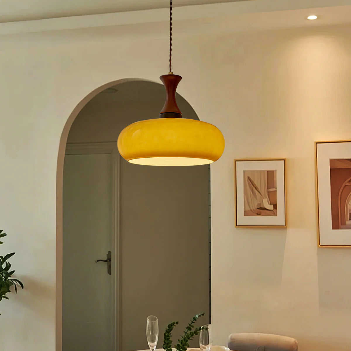 Bauhaus Persimmon Wood & Glass Pendant Light