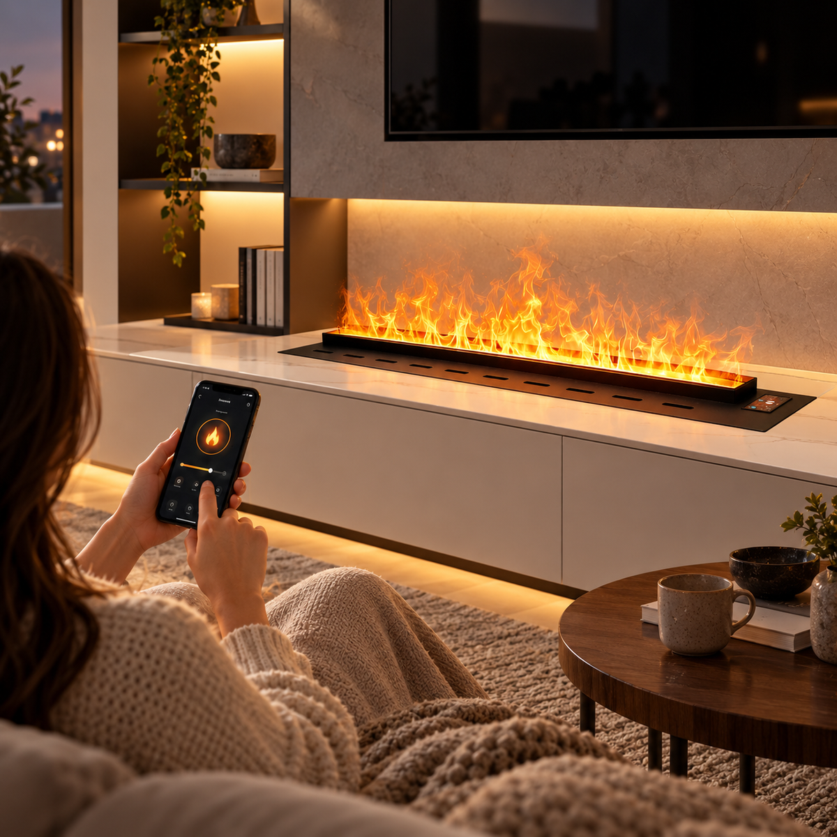 Smart LED Electric Fireplace with Water Vapor – Realistic LED artificial flame effect
