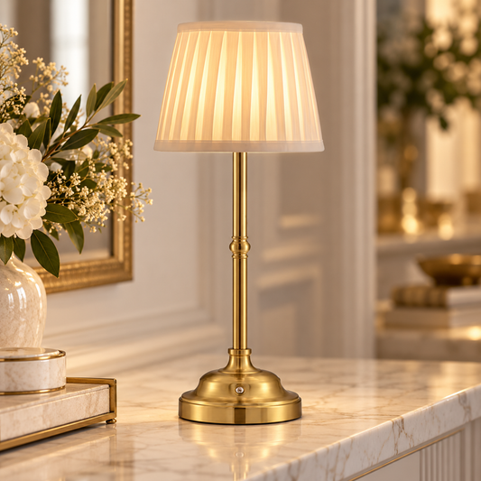 Rechargeable LED Table Lamp with Pleated Shade