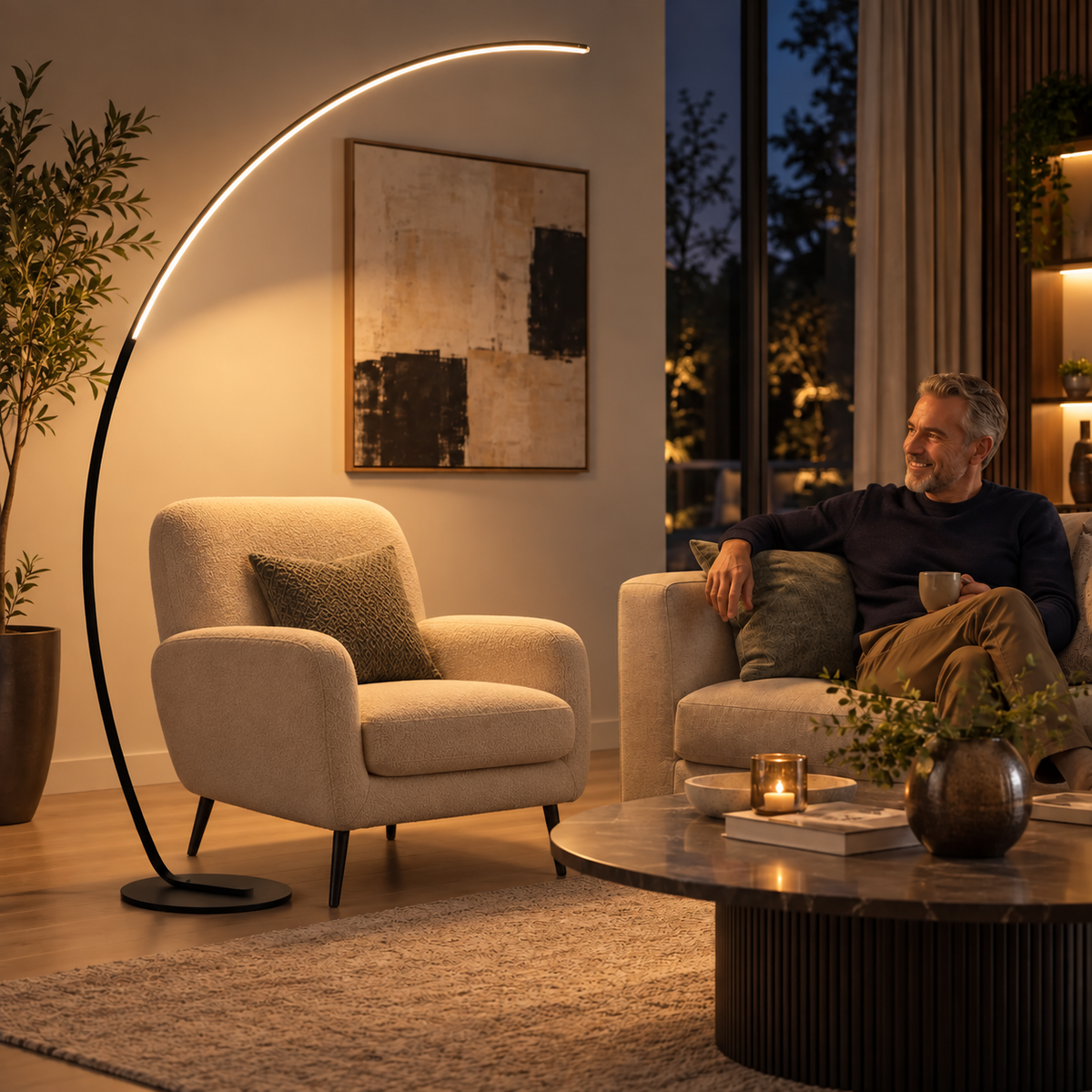 Nordic Arc LED Floor Lamp in Aluminum – Minimalist, curved design