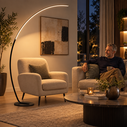 Nordic Arc LED Floor Lamp in Aluminum – Minimalist, curved design