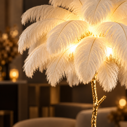 Luxury Floor Lamp Made of Ostrich Feathers – Soft, warm light