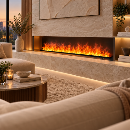 3D Electric Fireplace with Mist Effect – 60-inch widescreen display