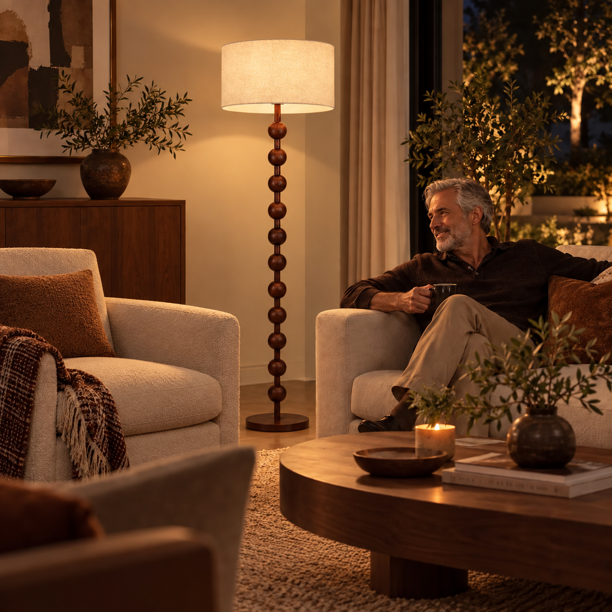 Wabi-Sabi Floor Lamp with Walnut Finish – Walnut-grain finish