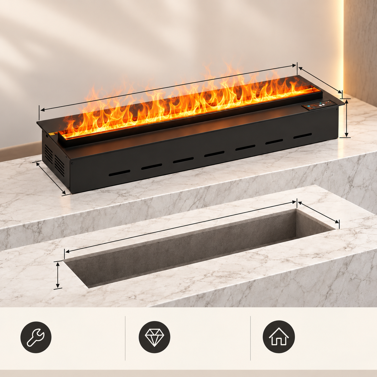 Smart LED Electric Fireplace with Water Vapor – Smart app control
