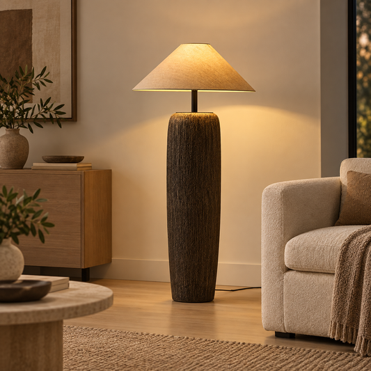 Retro Floor Lamp Made of Ceramic & Fabric