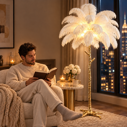 Luxury Floor Lamp Made of Ostrich Feathers – Spectacular feather lampshade