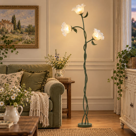 French Country Floral Retro Floor Lamp