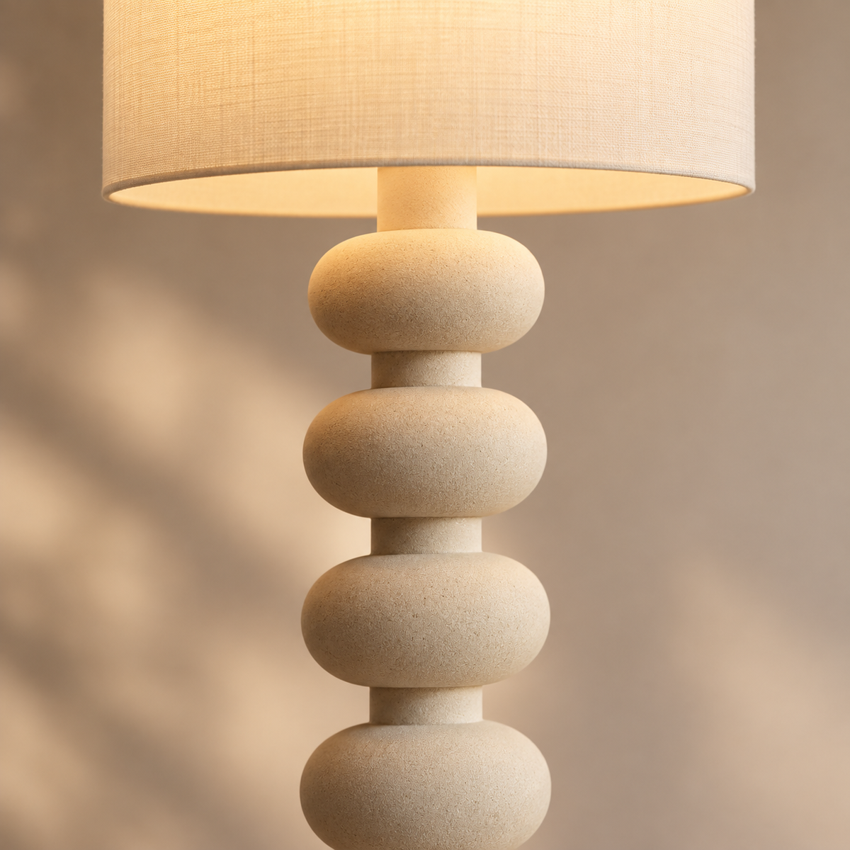 French Retro Cream-Coloured Gourd Floor Lamp – Fabric shade for soft lighting