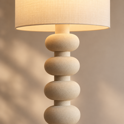 French Retro Cream-Coloured Gourd Floor Lamp – Fabric shade for soft lighting