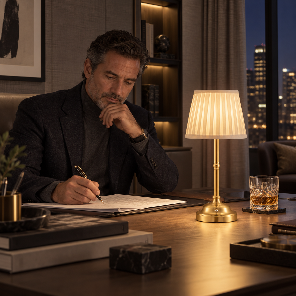 Rechargeable LED Table Lamp with Pleated Shade – USB-rechargeable and completely wireless