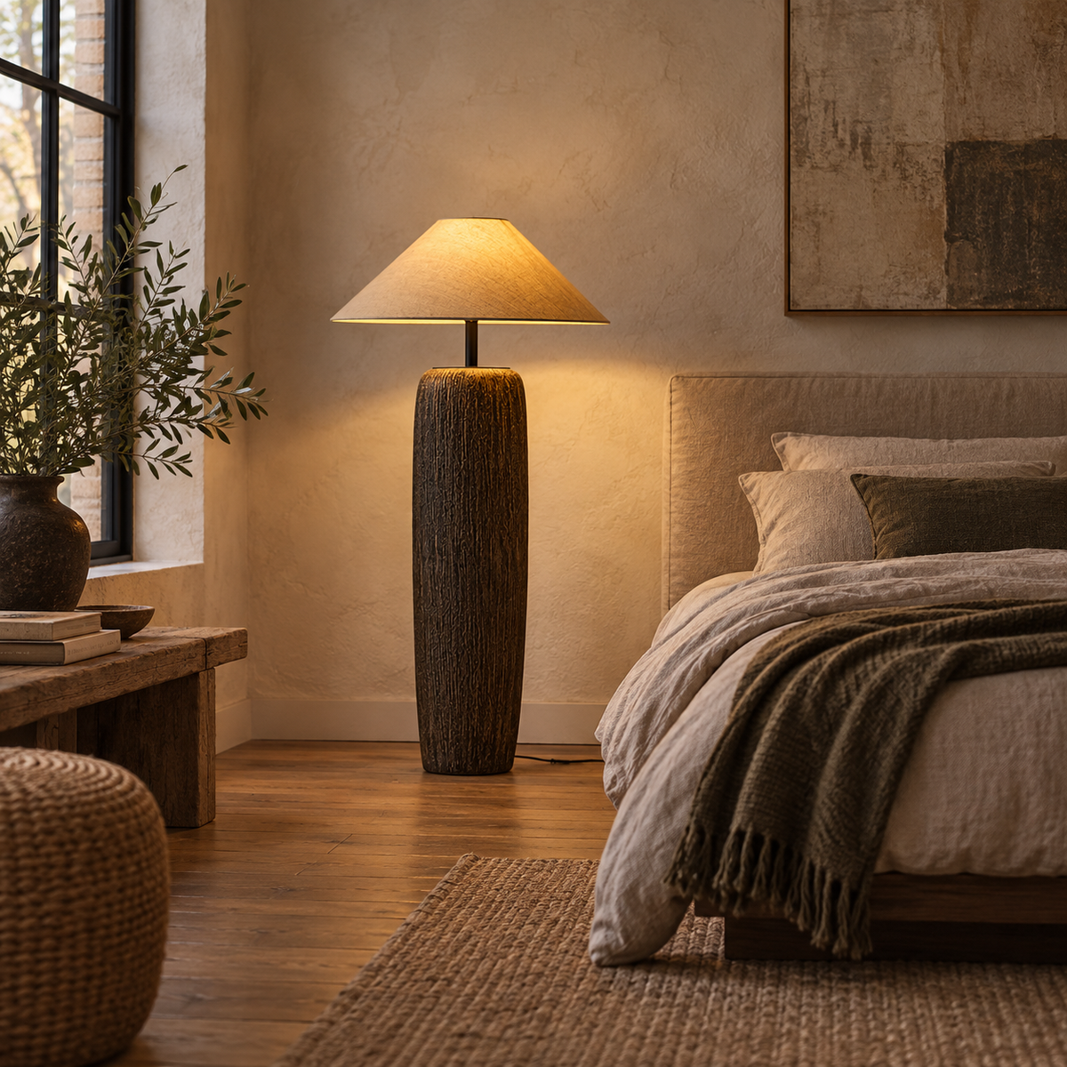 Retro Floor Lamp Made of Ceramic & Fabric – Available in several sizes