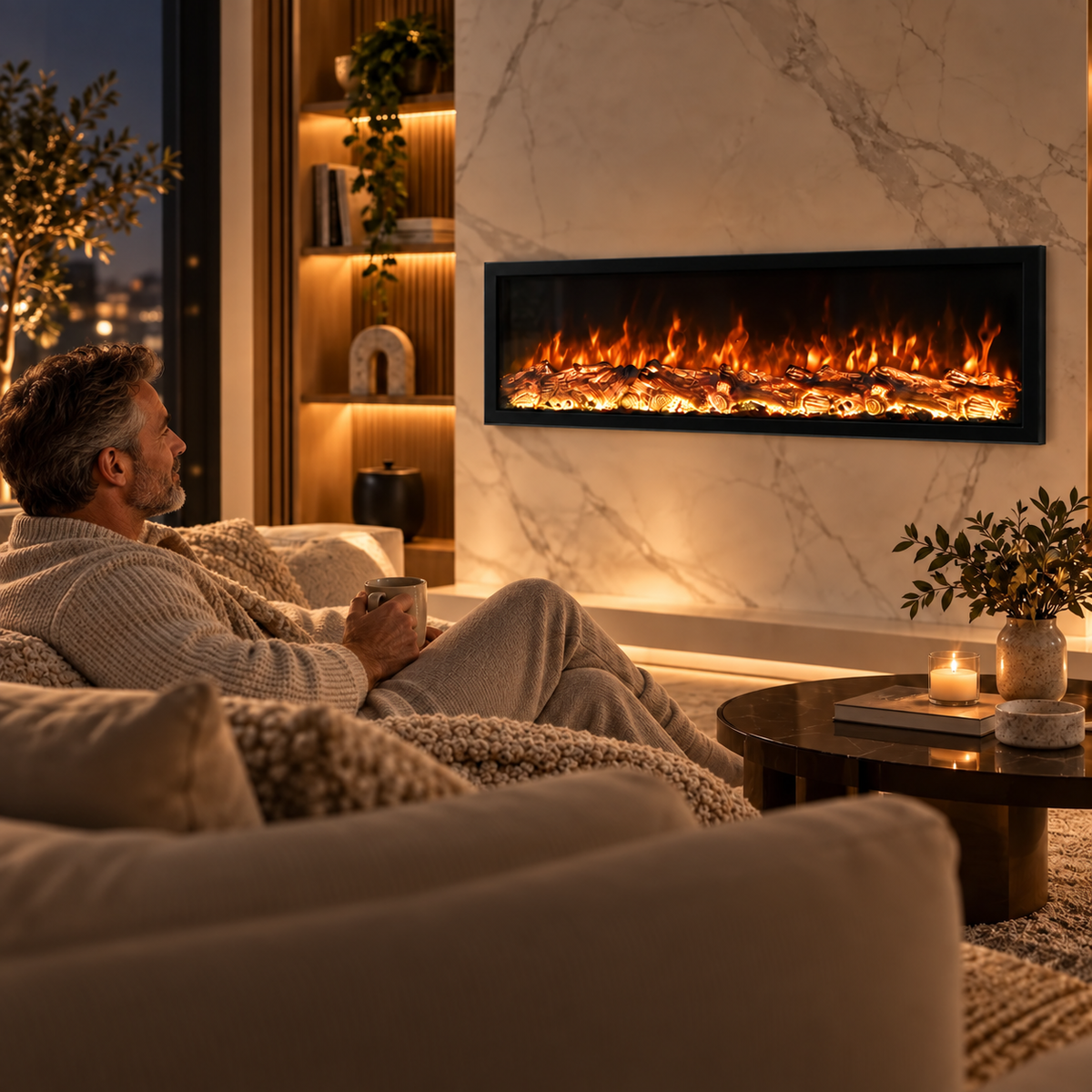 Recessed Wall-Mounted Electric Fireplace – 13-color LED artificial flame effect