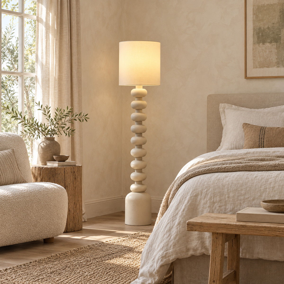 French Retro Cream-Coloured Gourd Floor Lamp – Warm white LED lighting