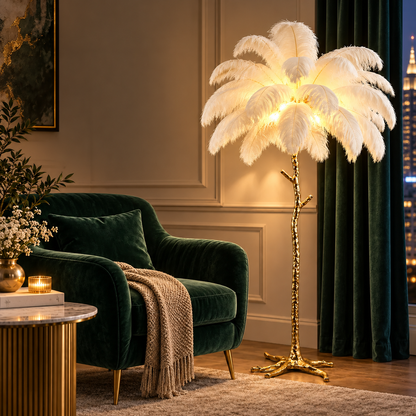 Luxury Floor Lamp Made of Ostrich Feathers – Perfect for the living room, bedroom, or relaxation area
