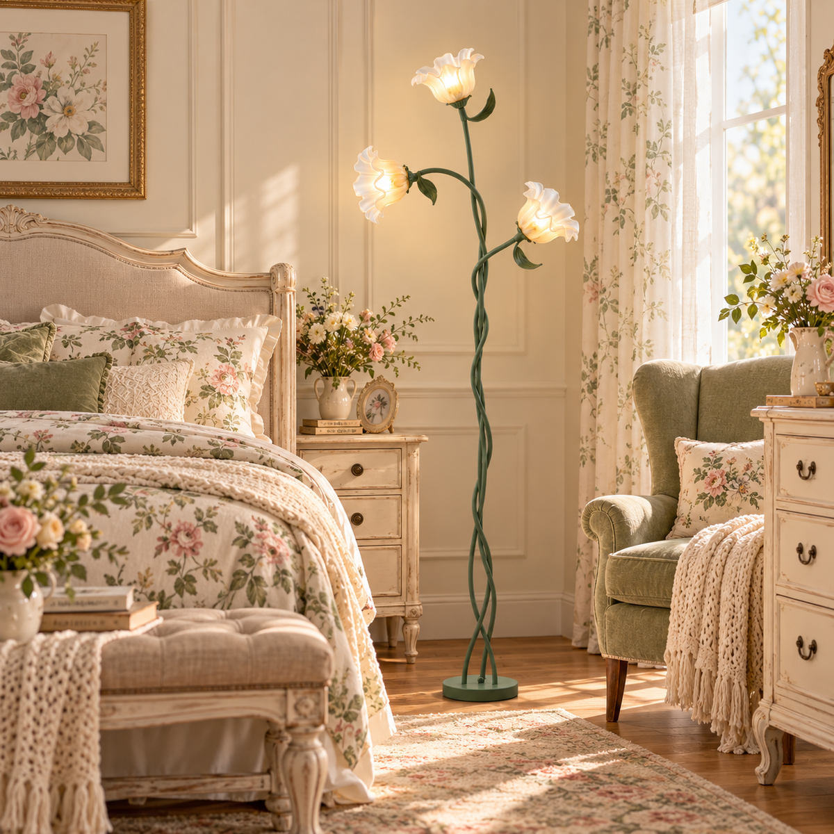 French Country Floral Retro Floor Lamp