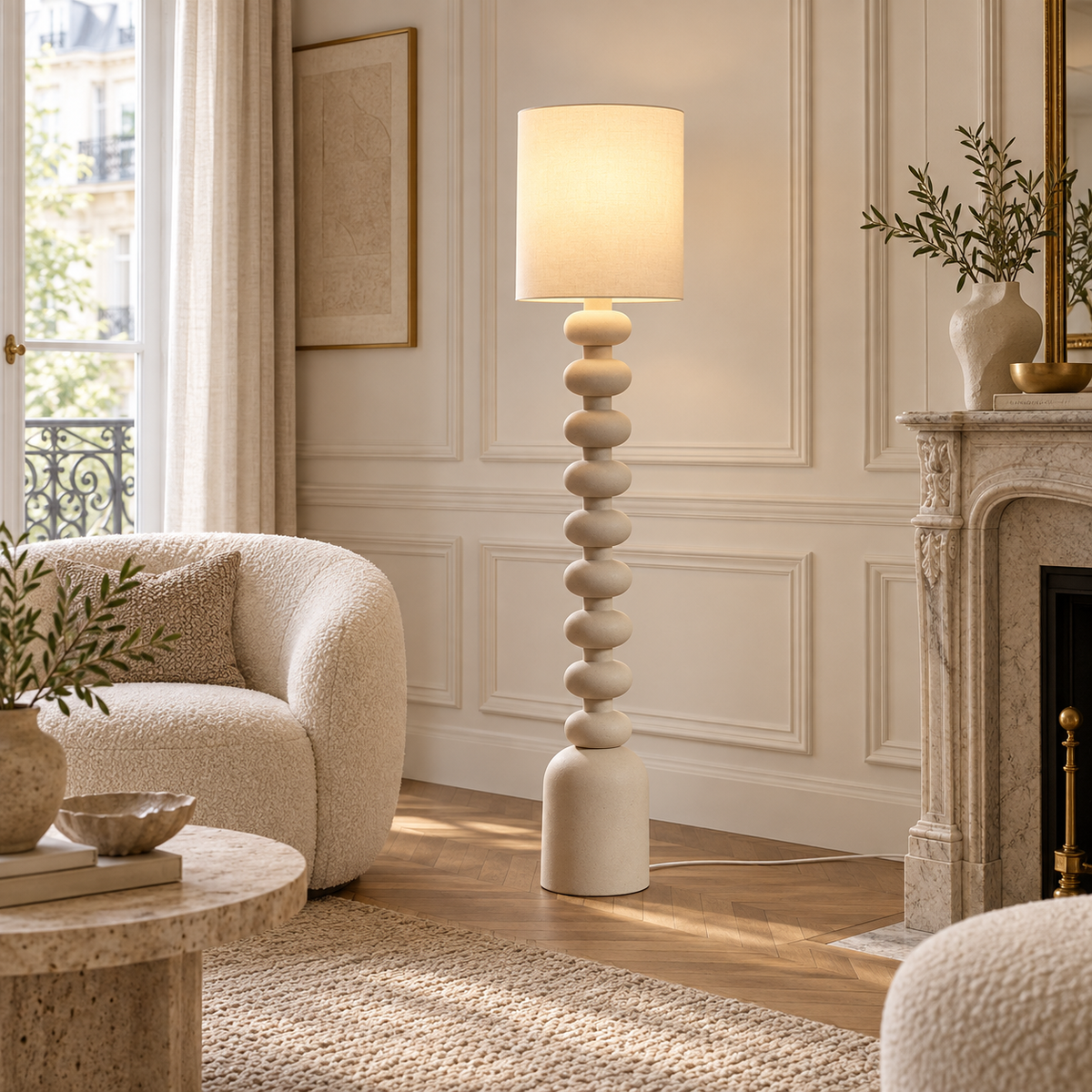 French Retro Cream-Coloured Gourd Floor Lamp